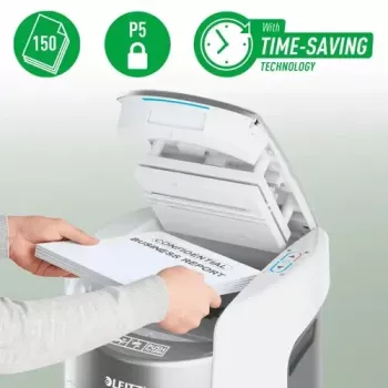 Leitz IQ Optimax AutoFeed 150 Shredder, P-5, 150 Sheets, 15 L Bin