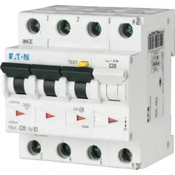 Disjoncteur différentiel Eaton FRBM4-C32/3N/003-A RCBO, 4 pôles (3P+N), 32 A, 30 mA, type A, courbe C, 6 kA