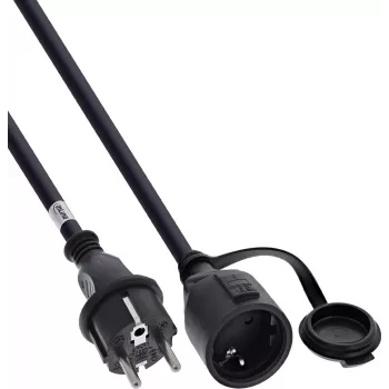 Rallonge à contact de terre InLine®, extérieur IP44, protection contre les contacts, 15m, noir