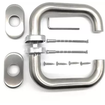 PSG Milano Stainless Steel Lever Door Handle Set with Oval Keyhole Backplate, Satin Brushed Finish, Reversible for Interior Doors, 63.401