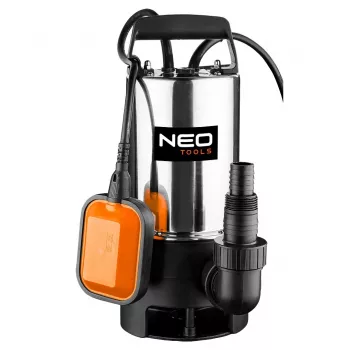 Pompe submersible pour eaux chargées NEO TOOLS 04-736 1100W, 15000 L/h, hauteur de refoulement 10 m, acier inoxydable, interrupteur à flotteur