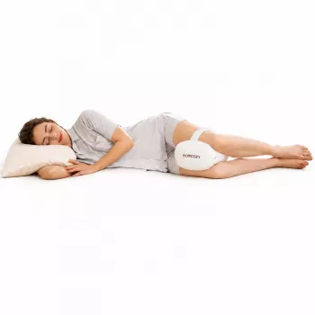 Coussin de genou ergonomique en mousse à mémoire de forme Momcozy EP001 pour dormeurs sur le côté, blanc crème