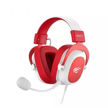 HAV H2002d casque gaming filaire avec transducteurs 50 mm, LED RGB, microphone isolant le bruit, blanc/rouge