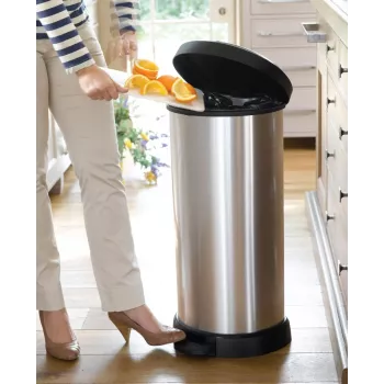 Curver Deco poubelle à pédale ronde 50L noir effet argent métallisé