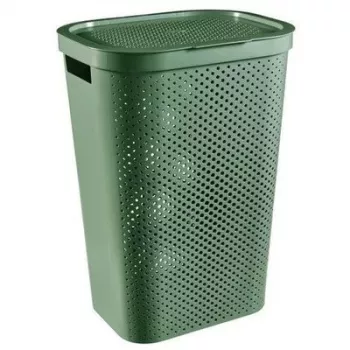 CURVER Infinity Recycled 60L boîte à linge, vert, 44x35x60 cm, panier à linge ventilé en plastique recyclé avec couvercle et poignées
