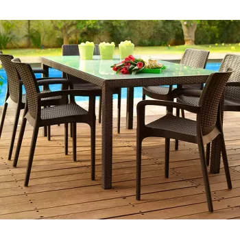 KETER Garden Chair Bali Mono Brown – Stackable Outdoor Armchair with Textilene Fabric, UV & Water Resistant, Powder-Coated Steel Frame