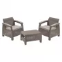 KETER Garden Furniture Set Corfu Weekend Beige - 2 Armchairs & Coffee Table, Rattan-Look Outdoor Lounge Set