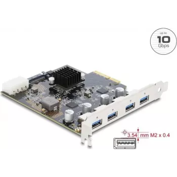 Delock carte PCI Express x4 vers 4 x USB 10 Gbps USB Type-A double canal