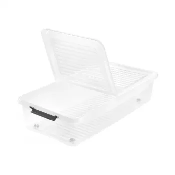 Boîte de rangement sous lit keeeper Leo avec couvercle et roulettes, 53 L, transparente, 77 x 58 x 16 cm