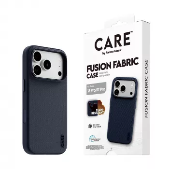 Coque CARE by PanzerGlass Fusion Fabric bleue avec MagSafe pour iPhone 17 Pro