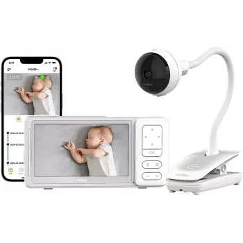 Babyphone vidéo Chillax DM688 avec écran couleur 2,8 inch, 2,4 GHz FHSS, portée 300 m, interphone, capteur de température, berceuses, blanc