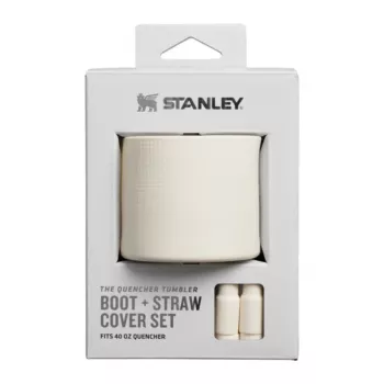 Ensemble protège-fond et chapeau de paille The Quencher Boot + Straw Topper STANLEY, accessoires protecteurs en silicone pour tumbler 1,18L, Light Cream