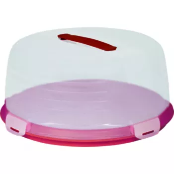 CURVER Boîte de transport ronde pour gâteau Ø34,7x15,6cm rouge avec couvercle transparent