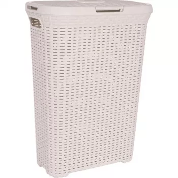 CURVER Style Panier à linge 40L avec effet rotin, crème, 44,8 x 26,5 x 61,5 cm