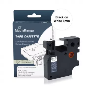 MediaRange Cartouche de ruban D1 pour Dymo 43613/S0720780, 6mm x 7m, noir sur blanc