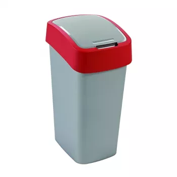 CURVER Flip Bin Poubelle 45L argent/rouge avec couvercle basculant