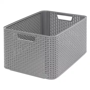 Boîte de rangement CURVER Style L 43,6 x 32,6 x 23 cm gris clair effet rotin 33L