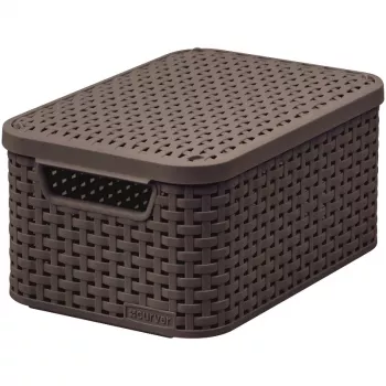 Boîte de rangement CURVER Style S avec couvercle, 29,1 x 19,8 x 14,2 cm, brun foncé, 8,18 L, pliable, poignée à œillets métalliques