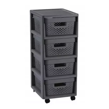 CURVER Commode à tiroirs Infinity sur roulettes avec 4 boîtes perforées 11L, gris foncé, 30x36x69 cm