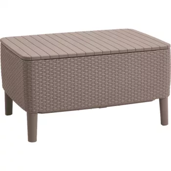 Table basse d'extérieur Keter Salemo beige – table de terrasse durable en résine aspect rotin