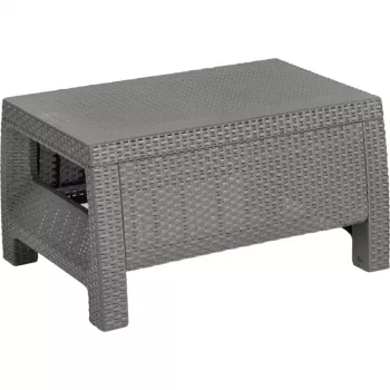 Table basse de jardin KETER Corfu, résine aspect rotin, beige, rectangulaire, résistante aux intempéries, protection UV, montage facile