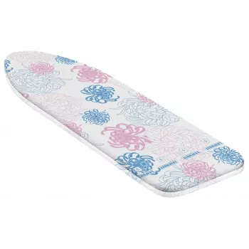 Housse de table à repasser LEIFHEIT Cotton Classic S 112x34 cm, 100 % coton, rembourrage en mousse, cordon de serrage, motif bleu/blanc