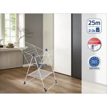 Étendoir à linge LEIFHEIT Classic 250 Flex - 25 m de longueur de séchage, ailes réglables en hauteur, pliable, blanc/bleu