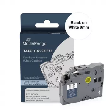 Cassette de ruban d'étiquetage MediaRange pour Brother TZ-N221/TZe-NX221, 9 mm x 8 m, noir sur blanc