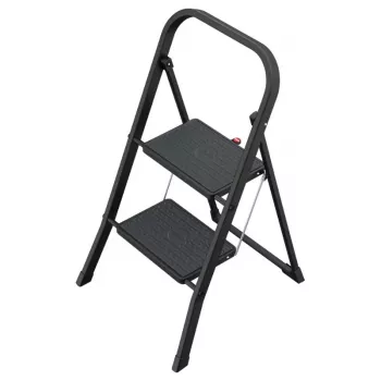 HAILO K44 StandardLine Marchepied pliable avec barre de sécurité, 2 marches, acier, noir, 150 kg