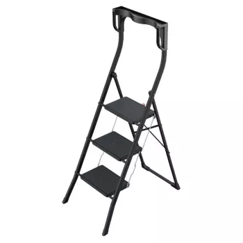 HAILO K77 ComfortLine Folding Step Stool, 3 Steps, Aluminium, Safety Handle, Black, 150 kg