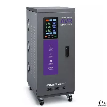 Stabilisateur de tension AVR triphasé Qoltec 30 kVA servomoteur LCD Expert Line
