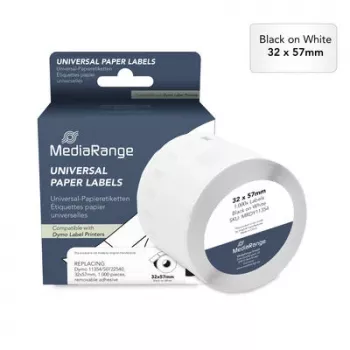 MediaRange Étiquettes papier universelles pour Dymo 11354/S0722540, 32 x 57 mm, 1 000 étiquettes, adhésif amovible, noir sur blanc (MRDY11354)