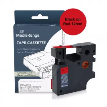 MediaRange cassette de ruban d'impression en plastique pour Dymo D1 45017/S0720570, 12 mm x 7 m, laminé, adhésif permanent, noir sur rouge (MRDY45017)