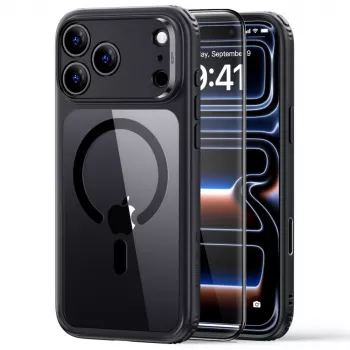 ESR Classic Hybrid MagSafe & verre trempé coque pour iPhone 17 Pro Max / 18 Pro Max – transparent avec cadre noir