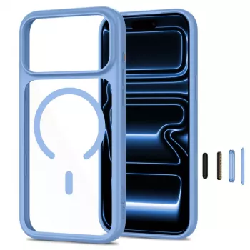 Coque transparente MagSafe TECH-PROTECT MAGONE avec lot de 2 protections d'écran en verre pour iPhone 17 Pro Max / 18 Pro Max – bleu clair