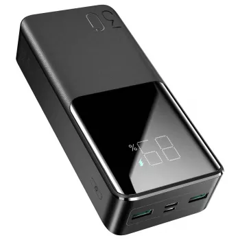 Batterie externe JOYROOM JR-QP193 30000 mAh 22,5W avec écran numérique, PD3.0/QC3.0, 3 sorties (2 USB-A + 1 USB-C), 2 entrées (USB-C + Micro USB), noire