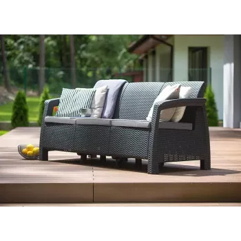 KETER Corfu Love Seat Max triple garden sofa grey