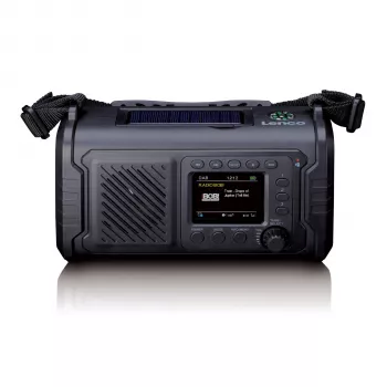 Lenco PDR-055 radio d'urgence DAB+ FM solaire manivelle USB-C banque d'alimentation lampe torche SOS IPX4