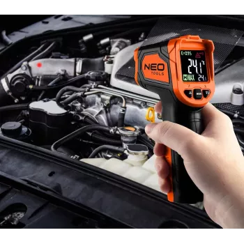 NEO TOOLS 75-276 pyromètre, thermomètre infrarouge sans contact avec double visée laser, -50°C à 880°C, 12:1 D:S, émissivité réglable, LCD rétroéclairé