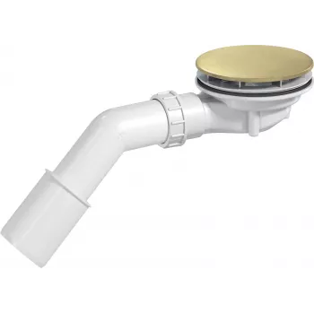 DEANTE NHC_R29D Siphon de receveur de douche avec accès de nettoyage par le haut, grille chromée, corps blanc, trou d'évacuation Ø90mm, sortie Ø50/40mm
