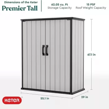 Abri de jardin Keter Premier Tall 29209552 – rangement en résine beige/marron, 1700 L, double paroi, verrouillable
