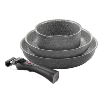 Ensemble de 3 poêles BALLARINI Torre Ø24cm, Ø28cm et casserole Ø16cm + 3 manches amovibles