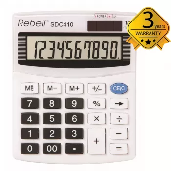 REBELL RE-SDC410 BX calculatrice semi-bureau, écran LCD 10 chiffres, double alimentation (solaire et pile), noir