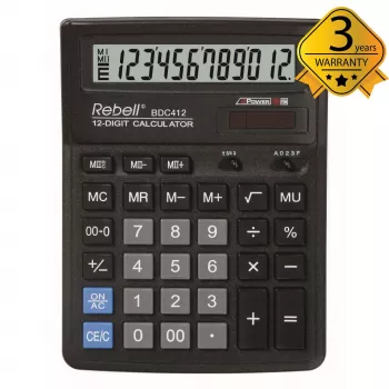 REBELL RE-BDC412 BX calculatrice de bureau 12 chiffres double alimentation noir