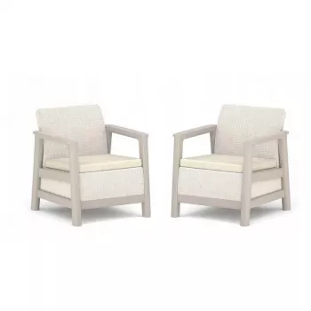 KETER chaises de jardin lot de 2 Scandi Linea gris galet/beige clair