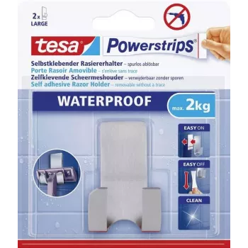 Support de rasoir tesa Powerstrips WAVE WATERPROOF, acier inoxydable, pour zones humides (douche/salle de bain), 1 pièce