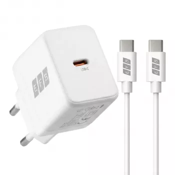 Ensemble chargeur EFB Elektronik G301CE 30W USB-C GaN avec câble USB-C 2 m, blanc