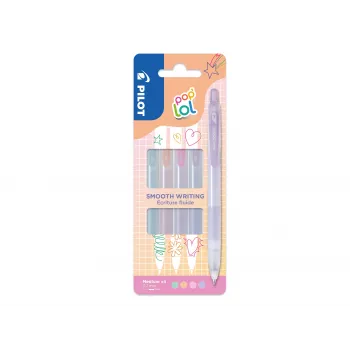 PILOT pop'lol ensemble de stylos gel pastel 0,4 mm, couleurs assorties, 4 stylos (BL-PL-7-KUV/P/O/G-S4P)