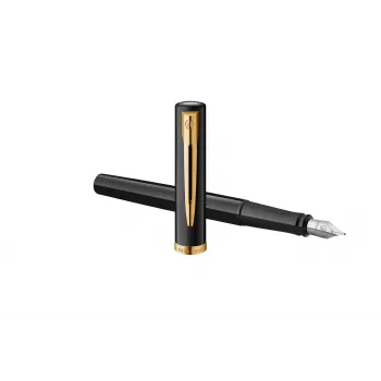 Stylo plume Waterman Impression laque noire finitions dorées plume fine coffret bleu 2225499