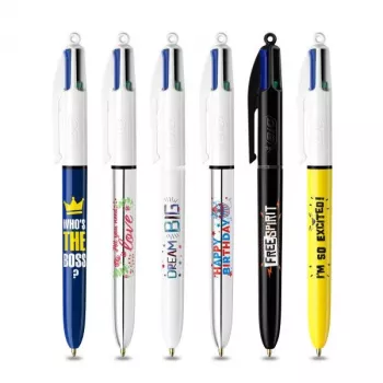 Stylo bille BIC 4 Colours lot de 6, corps bleu, 4 couleurs d'encre (bleu, rouge, vert, noir), 1,0 mm pointe moyenne 9926071
